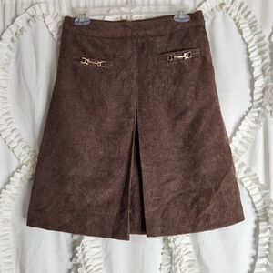 New Dazy High Waist Brown Corduroy Gold Detail A-line Skirt Sz XL